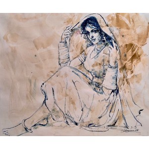 Moazzam Ali, Aesthetics & The Indus Woman Series, 20 x 24 Inch, Watercolor on Paper, Figurative Painting, AC-MOZ-102